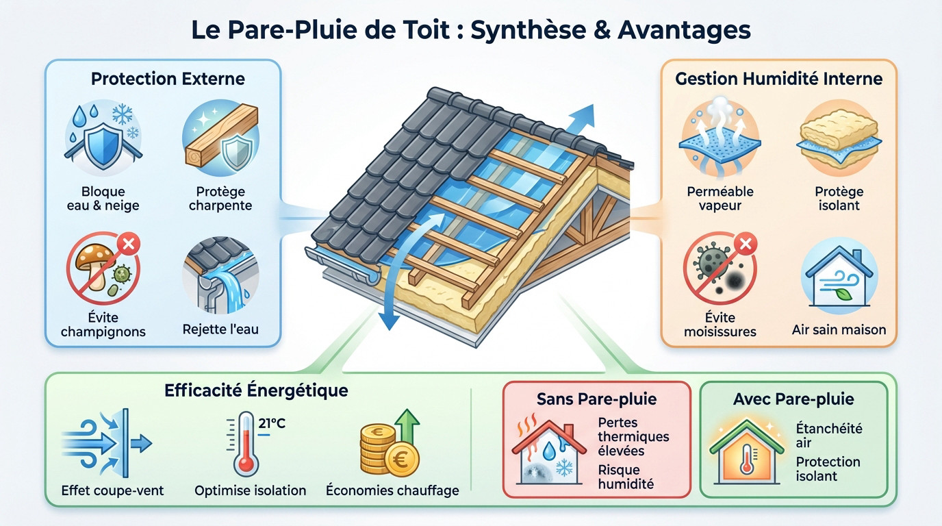 Schéma technique du pare-pluie de toit et ses avantages pour la charpente