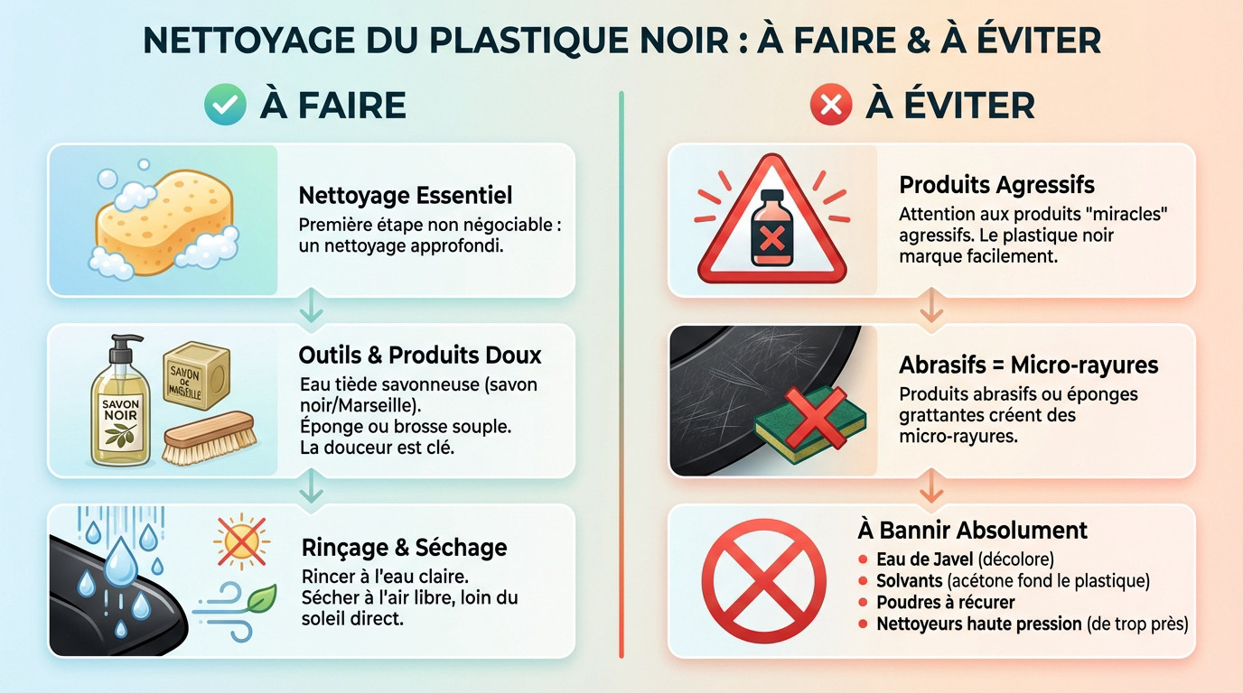 Nettoyage du plastique noir : les bons gestes et les erreurs à éviter