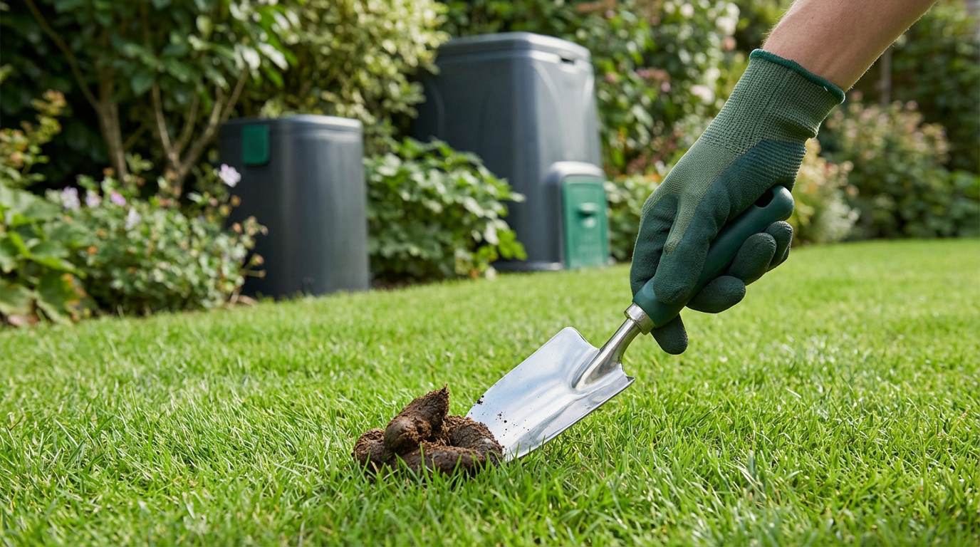 Ramasser les crottes de chien dans le jardin pour un espace propre et sain