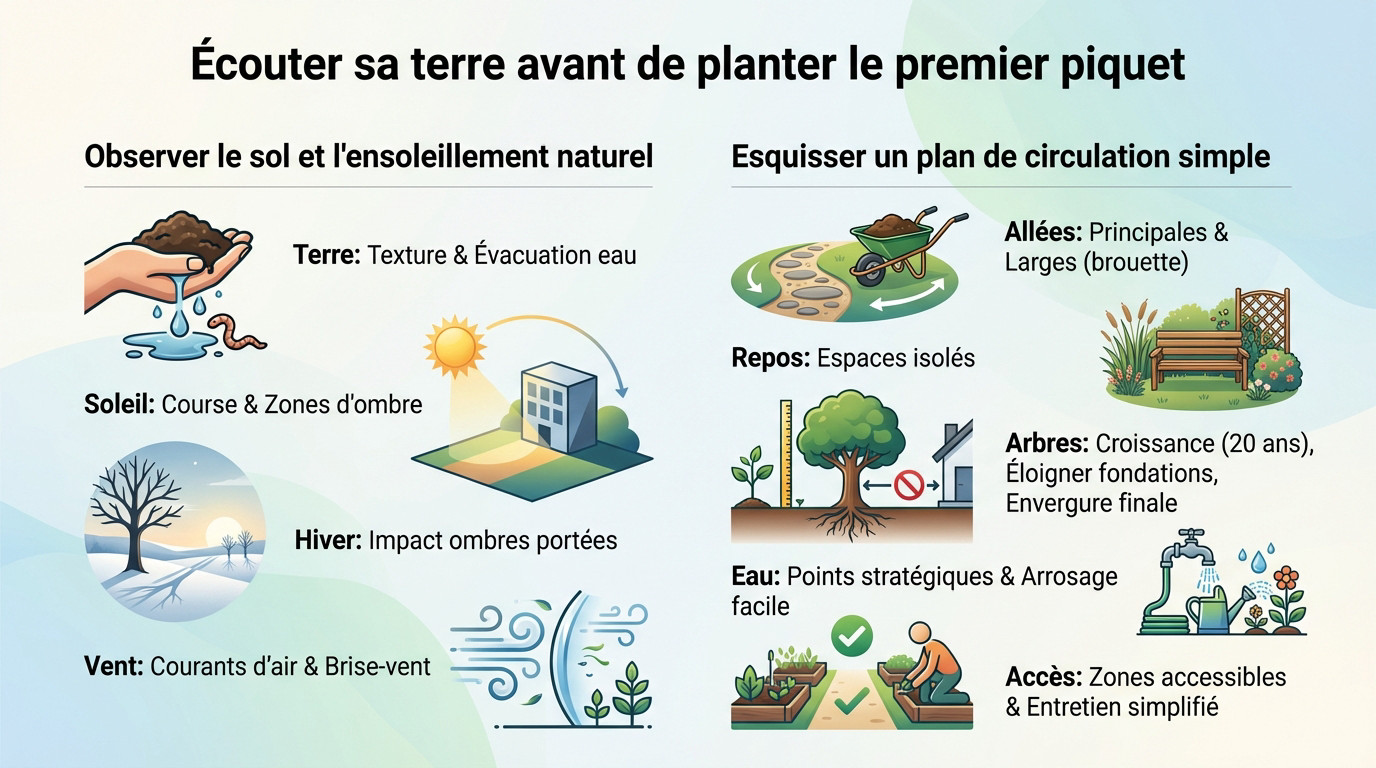 Jardinière analysant la terre de son jardin avant l'aménagement