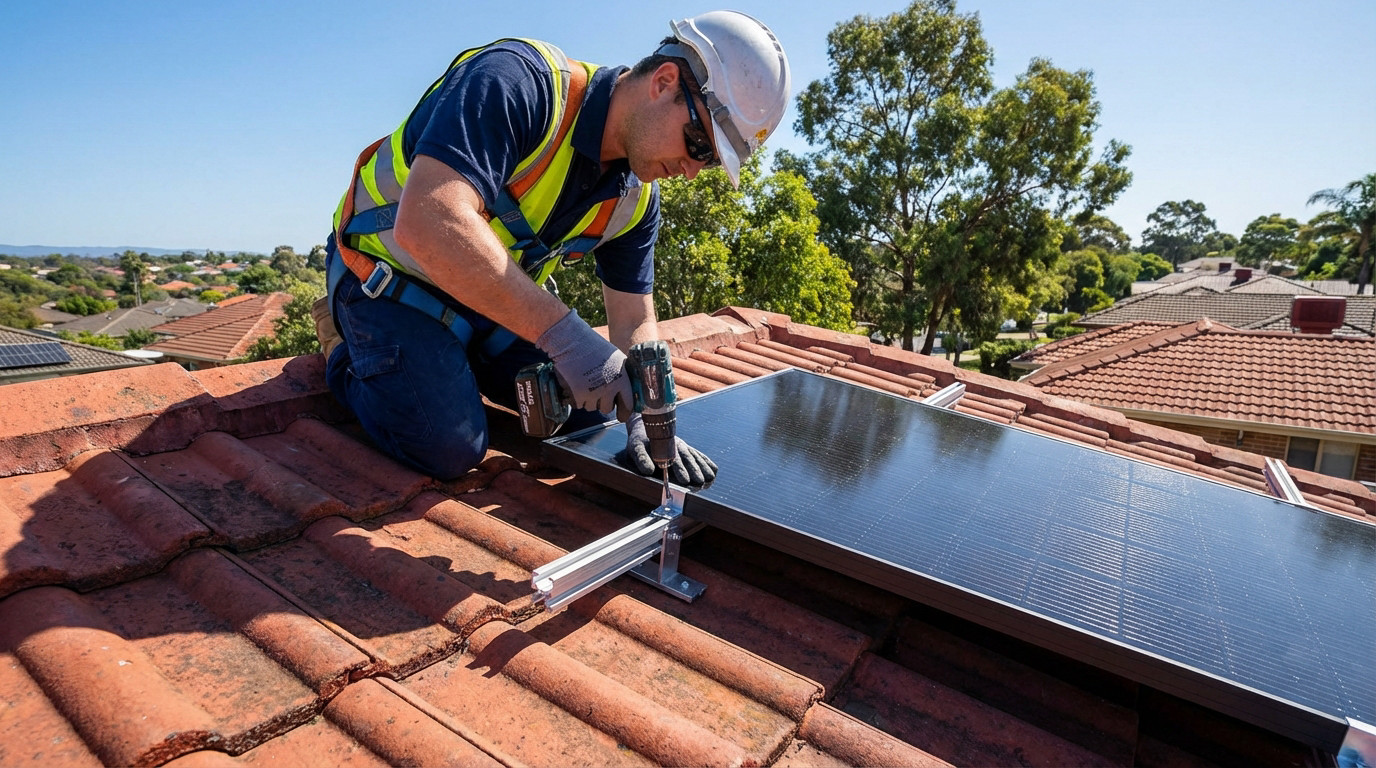 Installation de panneaux solaires sur un toit en tuiles avec crochets en inox