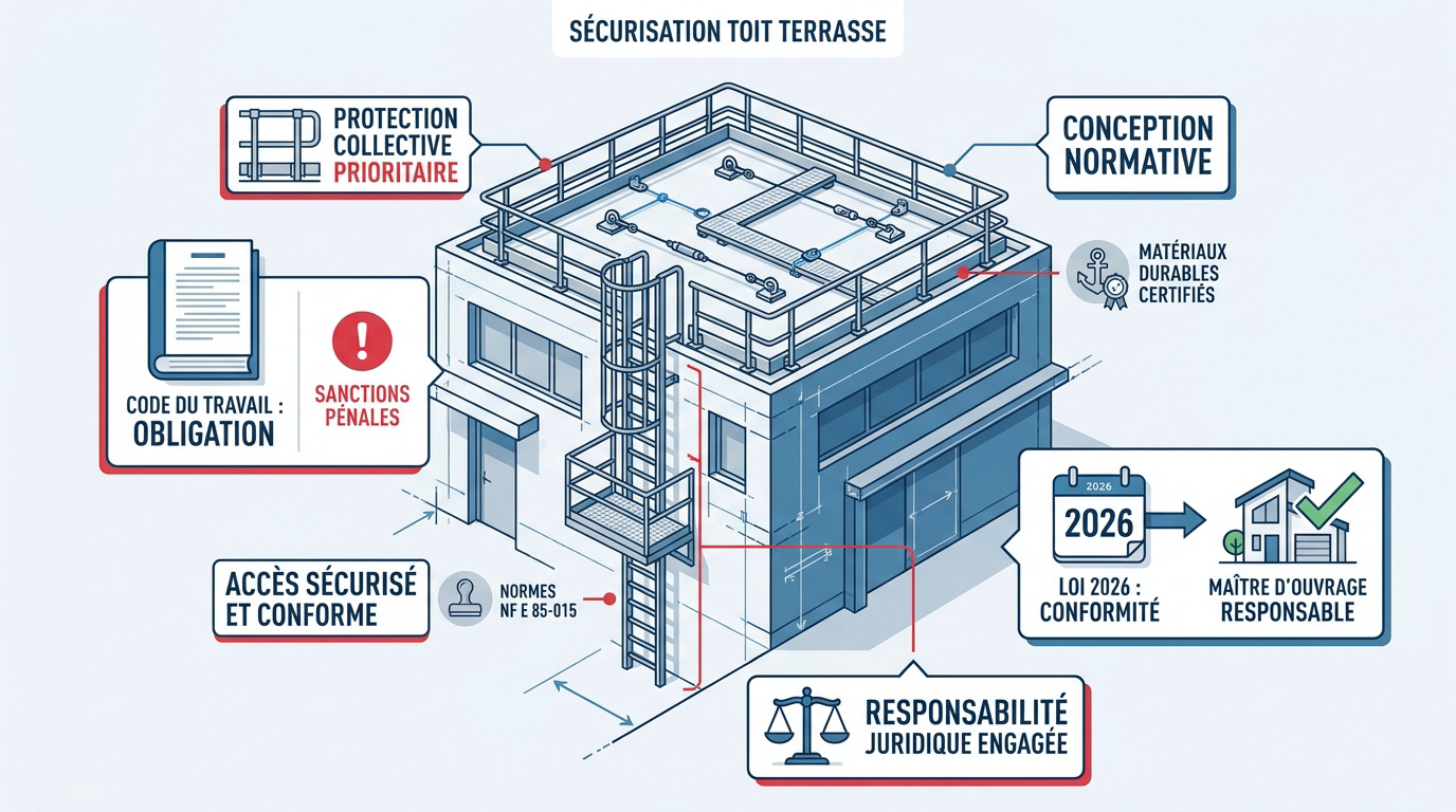 Dispositifs de sécurisation pour accès toit terrasse conforme aux normes 2026